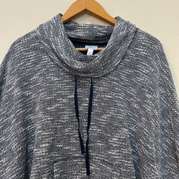 Sunday Cowl Neck Poncho Top Knit Pullover Oversized Small Beachy Cape Layer Blue - Picture 3 of 11